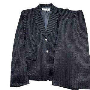 Tahari ASL Skirt Suit Women 6 Black White Pinstripe Peak Classic‎ 2pc VTG